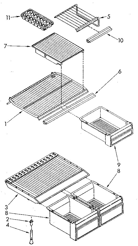 Shelf Diagram and Parts List for ET18NKXSN03  Whirlpool Refrigerator