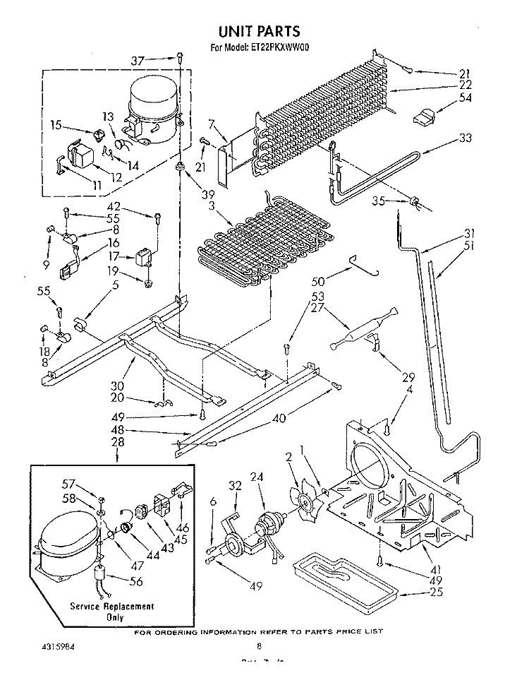 UNIT Diagram and Parts List for ET22PKXWN00  Whirlpool Refrigerator