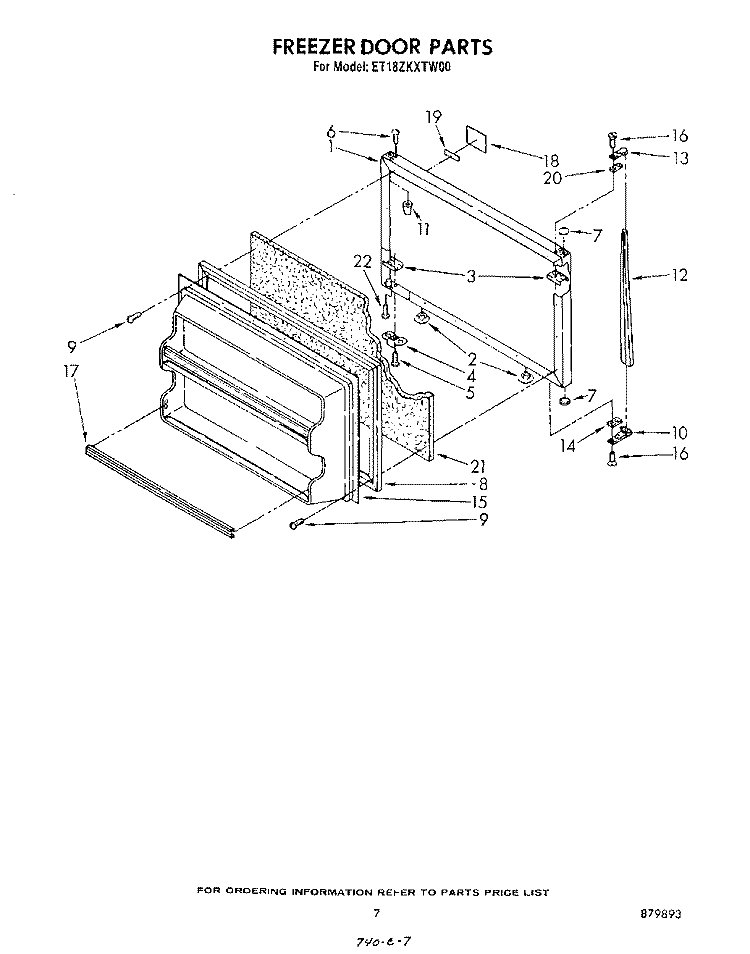 FREEZER DOOR Diagram and Parts List for ET18ZKXTW00  Whirlpool Refrigerator