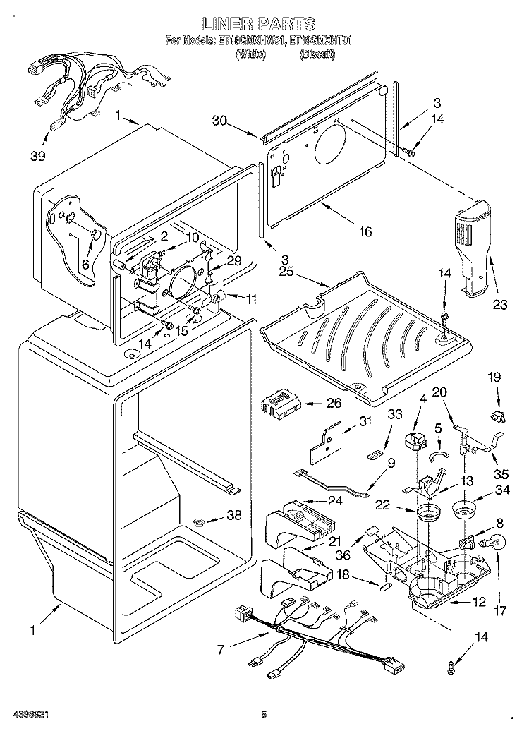 LINER Diagram and Parts List for ET18GMXHT01  Whirlpool Refrigerator