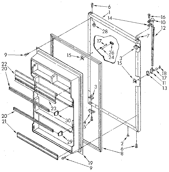 Refrigerator Door Diagram and Parts List for ET20AKXSN07  Whirlpool Refrigerator