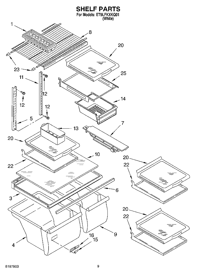 SHELF, OPTIONAL Diagram and Parts List for ET9LFKXKQ01  Whirlpool Refrigerator