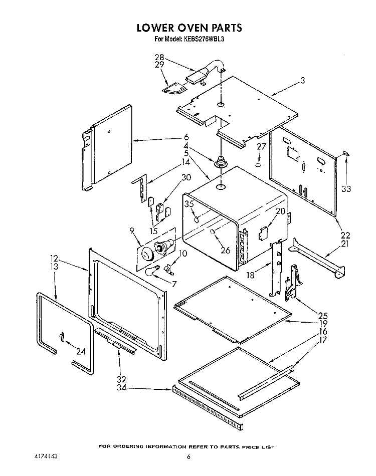 LOWER OVEN Diagram and Parts List for KEBS276WBL3  KitchenAid Wall Oven