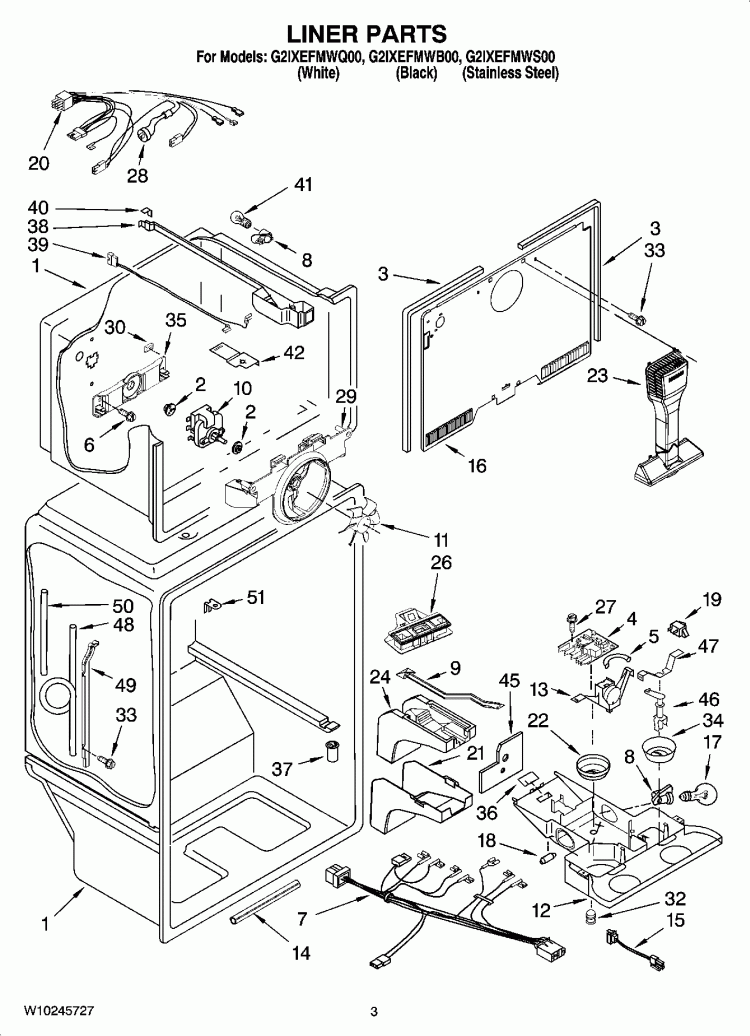 LINER PARTS Diagram and Parts List for G2IXEFMWQ00  Whirlpool Refrigerator