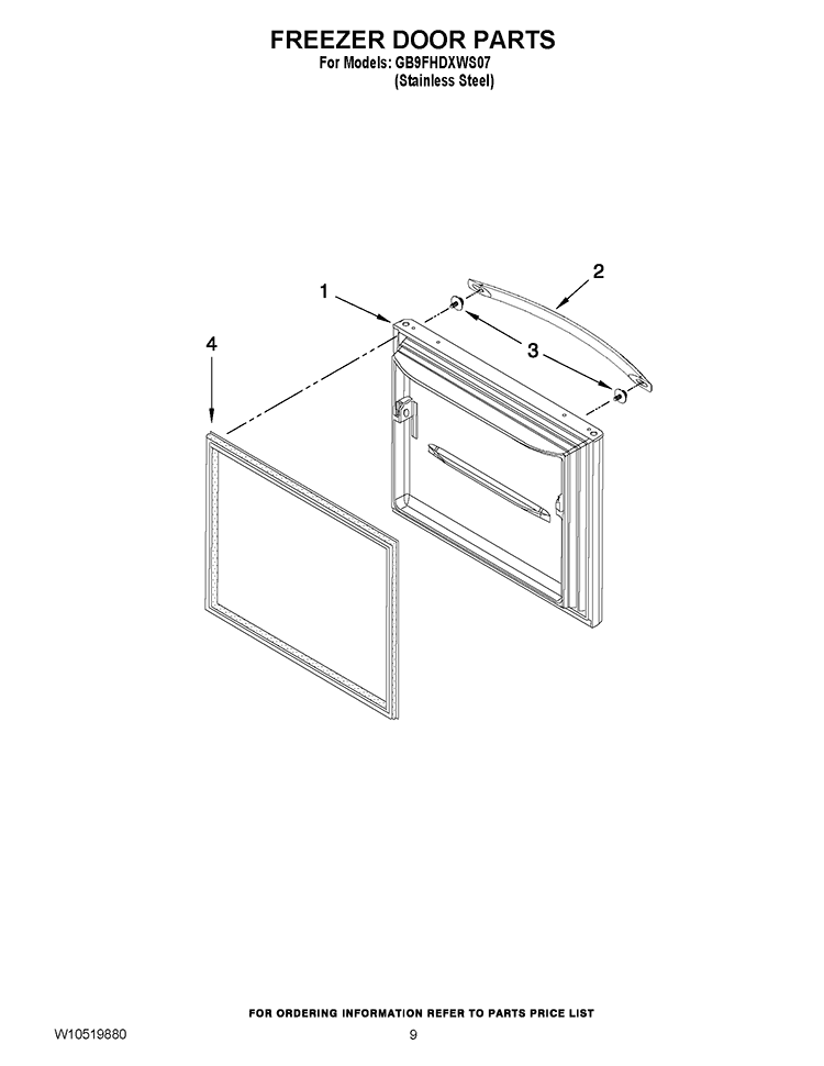 FREEZER DOOR PARTS Diagram and Parts List for GB9FHDXWS07  Whirlpool Refrigerator