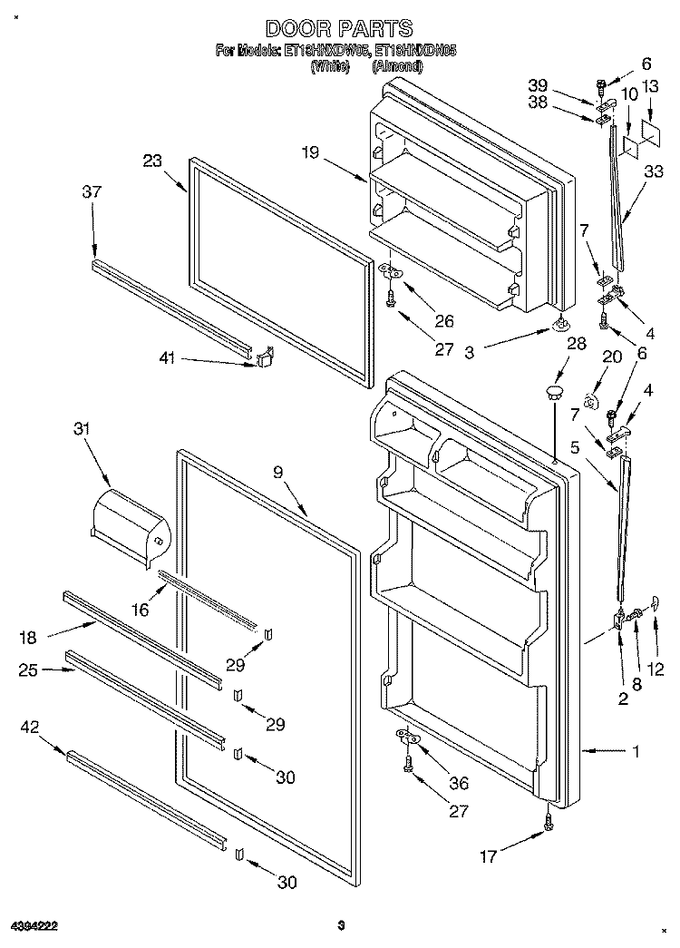 DOOR Diagram and Parts List for ET18HNXDN05  Whirlpool Refrigerator