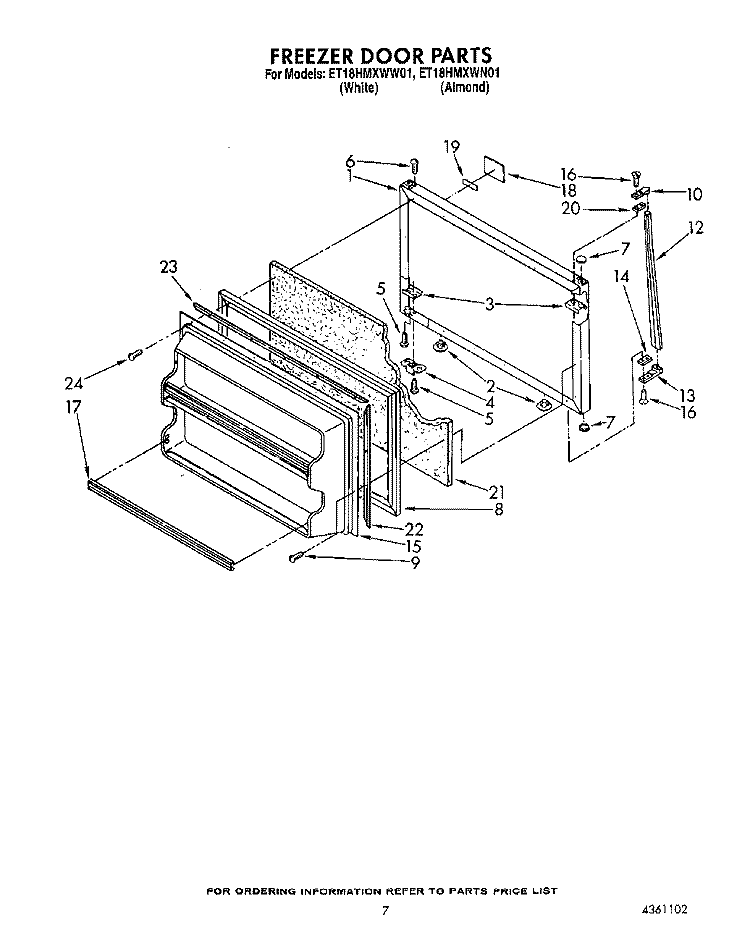FREEZER DOOR Diagram and Parts List for ET18HMXWW01  Whirlpool Refrigerator
