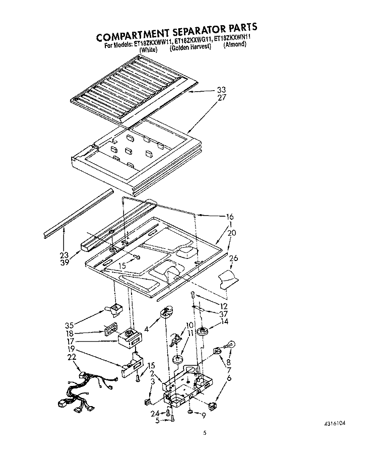 COMPARTMENT SEPARATOR Diagram and Parts List for ET18ZKXWG11  Whirlpool Refrigerator