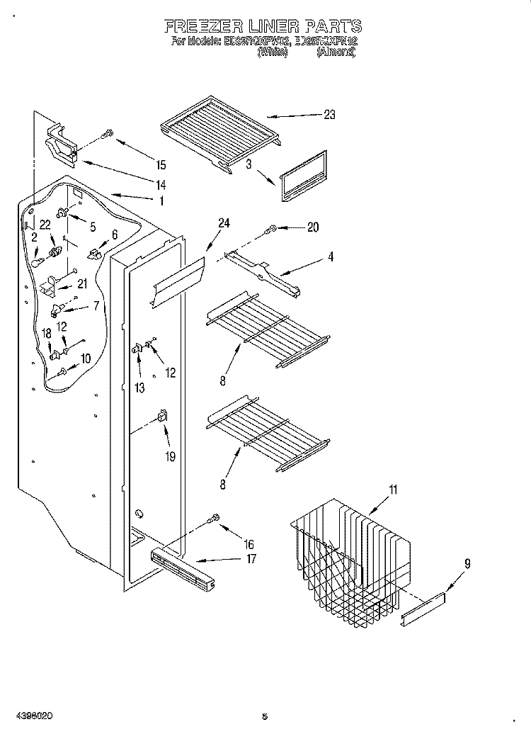 FREEZER LINER Diagram and Parts List for ED25RQXFN02  Whirlpool Refrigerator