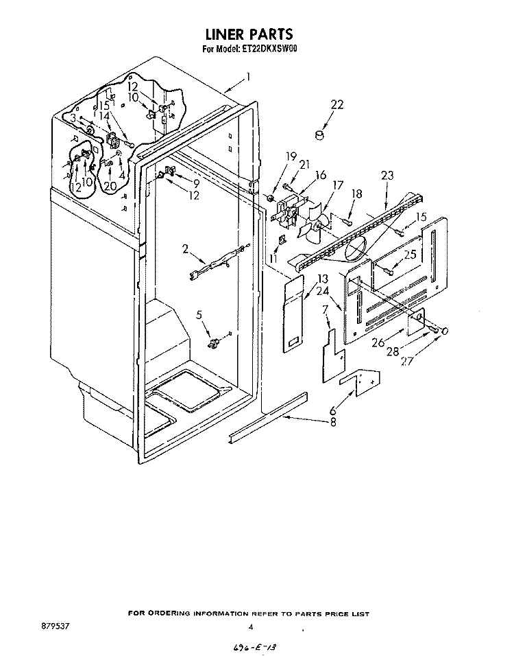 LINER Diagram and Parts List for ET22DKXSW00  Whirlpool Refrigerator