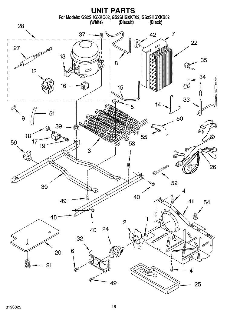 UNIT Diagram and Parts List for GS2SHGXKQ02  Whirlpool Refrigerator