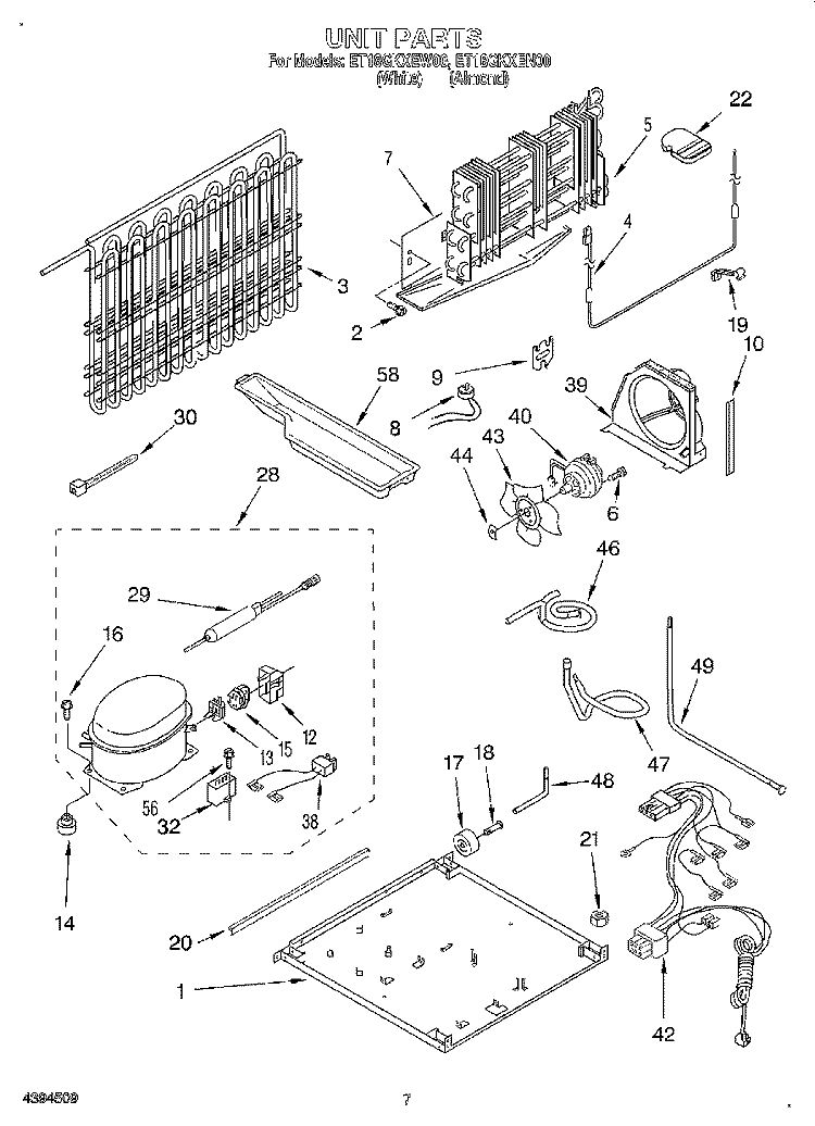 UNIT Diagram and Parts List for ET18GKXEN00  Whirlpool Refrigerator