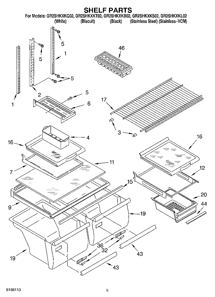 SHELF Diagram and Parts List for GR2SHKXKS02  Whirlpool Refrigerator