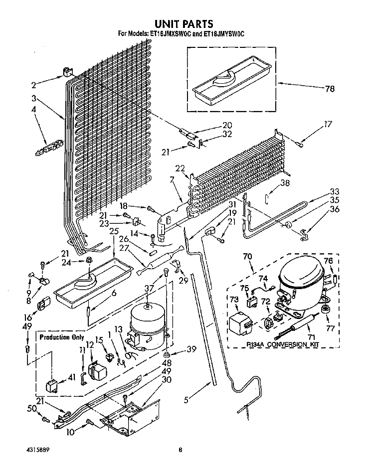 UNIT Diagram and Parts List for ET18JMYSF0C  Whirlpool Refrigerator