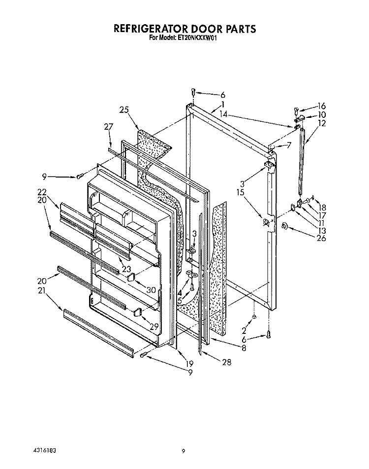 REFRIGERATOR DOOR, LIT/OPTIONAL Diagram and Parts List for ET20NKXXN01  Whirlpool Refrigerator