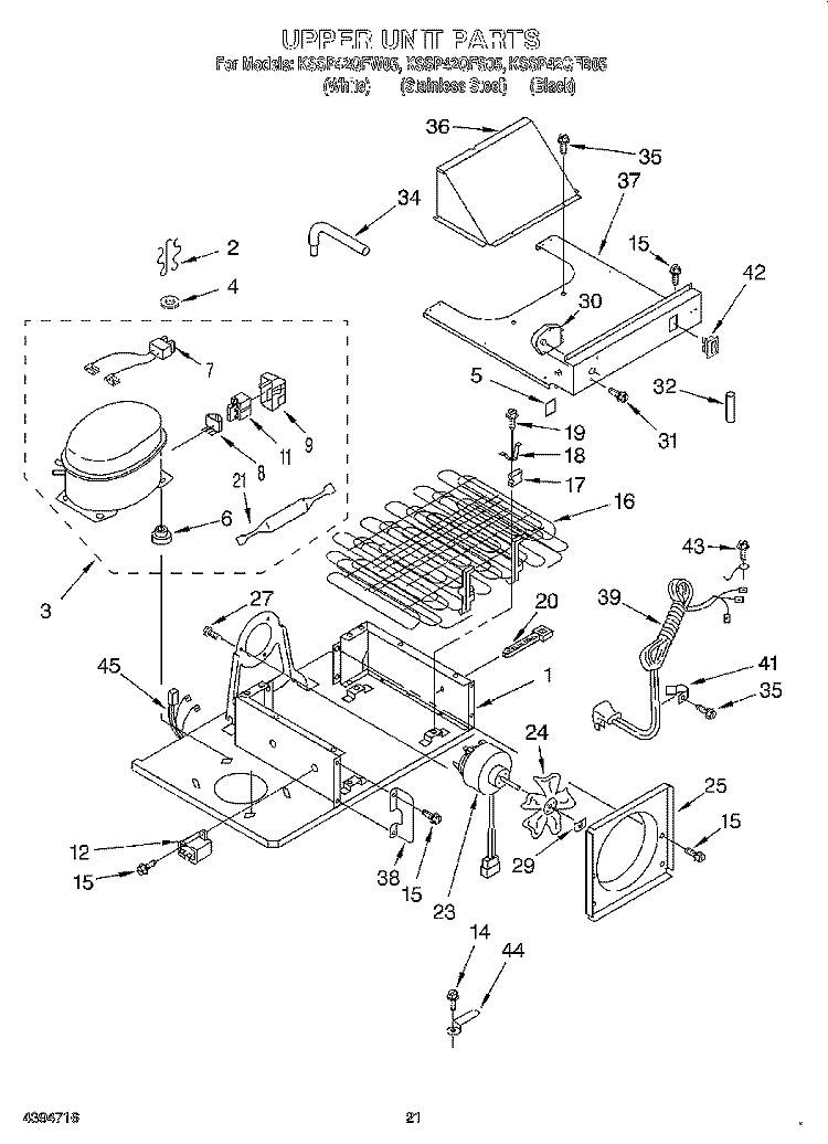 UPPER UNIT Diagram and Parts List for  KitchenAid Refrigerator