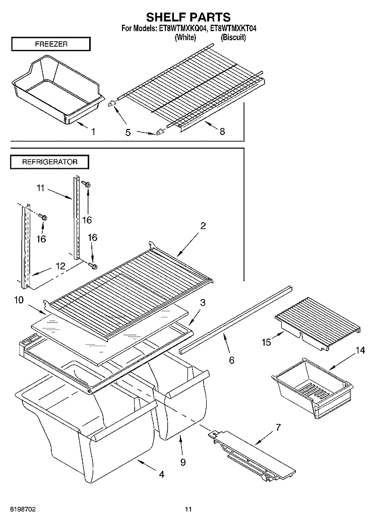 SHELF PARTS, OPTIONAL PARTS Diagram and Parts List for ET8WTMXKT04  Whirlpool Refrigerator