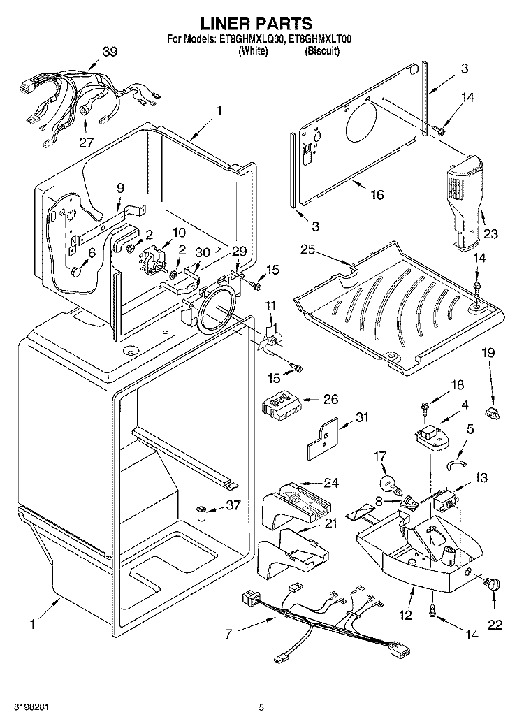 LINER Diagram and Parts List for ET8GHMXLQ00  Whirlpool Refrigerator