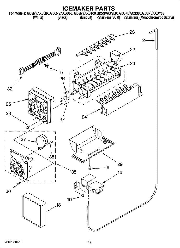 ICEMAKER PARTS, OPTIONAL PARTS (NOT INCLUDED) Diagram and Parts List for GD5NVAXSL00  Whirlpool Refrigerator