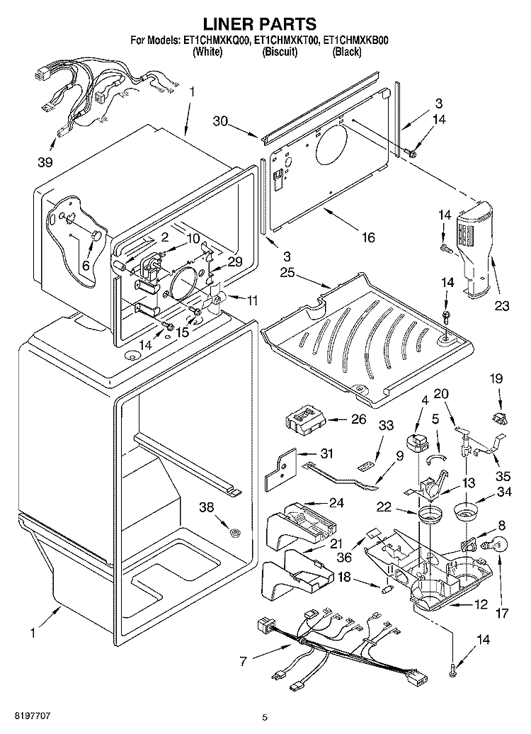 LINER Diagram and Parts List for ET1CHMXKB00  Whirlpool Refrigerator