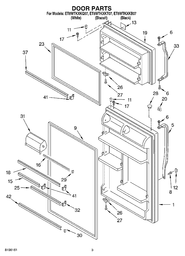 DOOR Diagram and Parts List for ET8WTKXKT07  Whirlpool Refrigerator