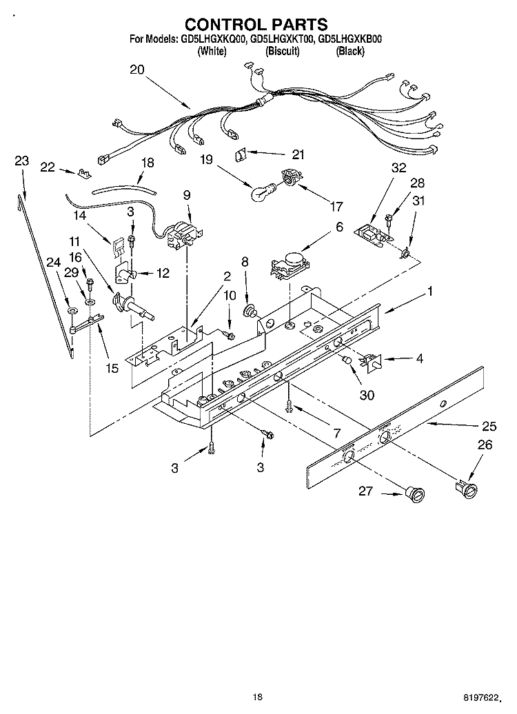 CONTROL Diagram and Parts List for GD5LHGXKB00  Whirlpool Refrigerator