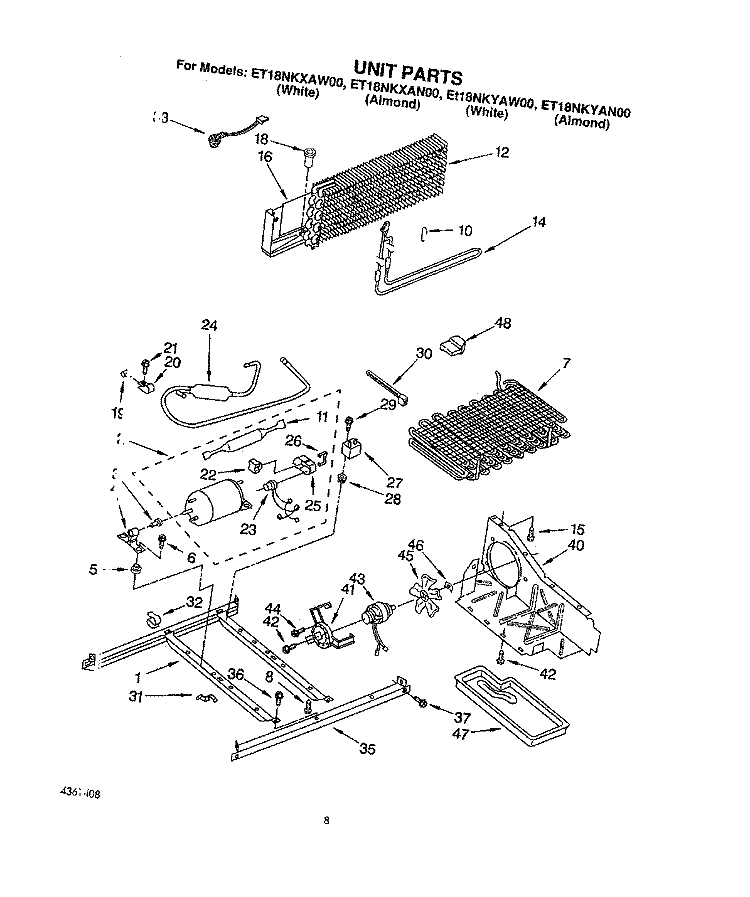 UNIT Diagram and Parts List for ET18NKYAW00  Whirlpool Refrigerator