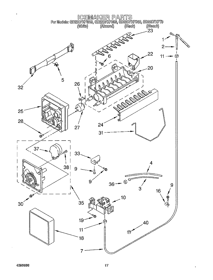 ICE MAKER Diagram and Parts List for GD22DFXFB03  Whirlpool Refrigerator