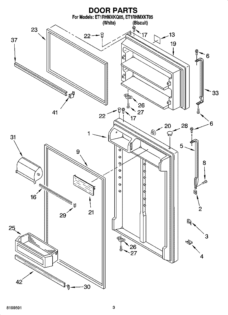 DOOR PARTS Diagram and Parts List for ET1RHMXKT05  Whirlpool Refrigerator