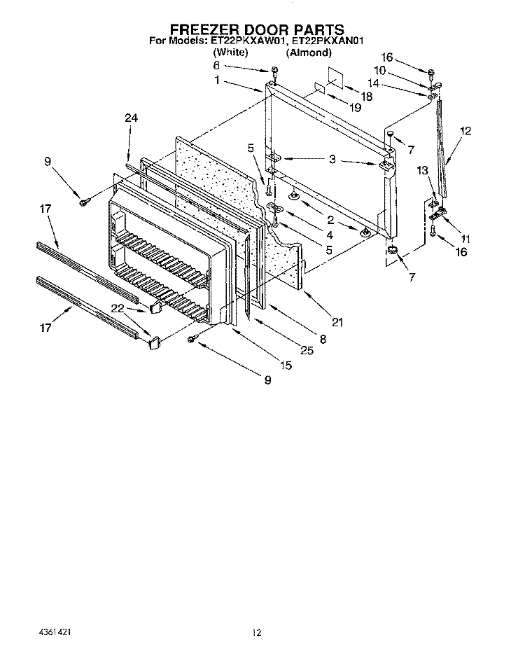 FREEZER DOOR Diagram and Parts List for ET22PKXAN01  Whirlpool Refrigerator