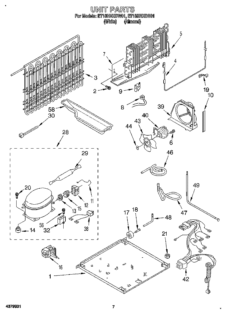 UNIT Diagram and Parts List for ET18HNXDW01  Whirlpool Refrigerator