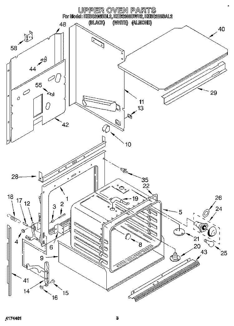 UPPER OVEN Diagram and Parts List for KEBS208BBL2  KitchenAid Wall Oven