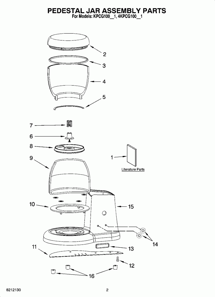 PEDESTAL JAR ASSEMBLY PARTS Diagram and Parts List for  KitchenAid Coffee Grinder