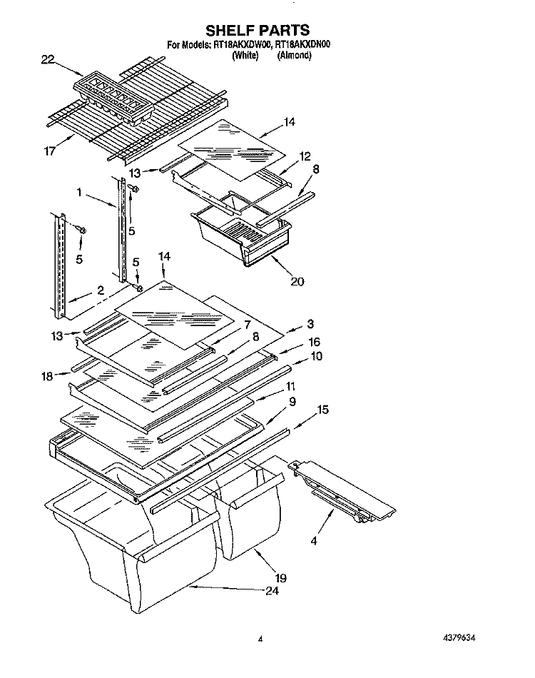 SHELF Diagram and Parts List for  Roper Refrigerator