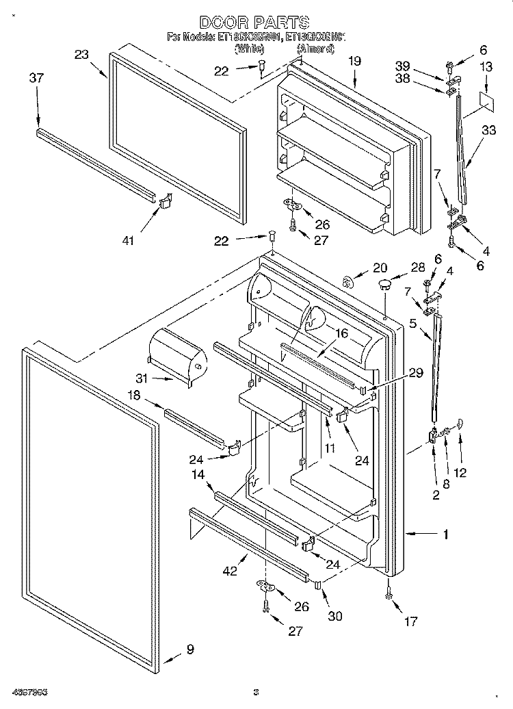DOOR Diagram and Parts List for ET18GKXGN01  Whirlpool Refrigerator