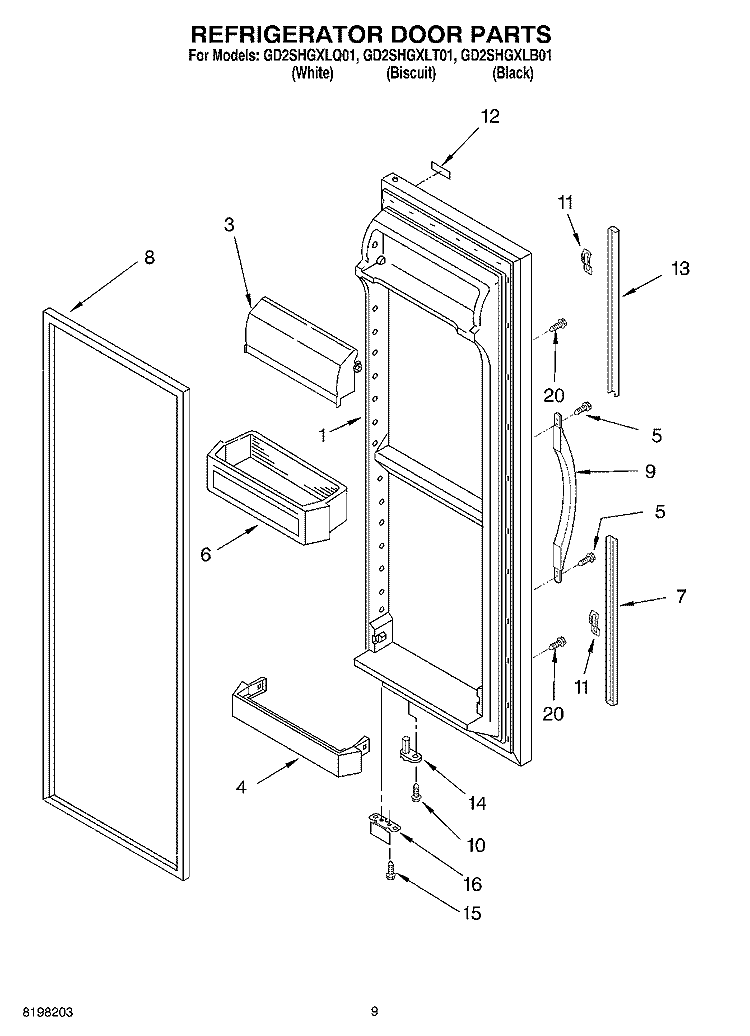 REFRIGERATOR DOOR Diagram and Parts List for GD2SHGXLB01  Whirlpool Refrigerator