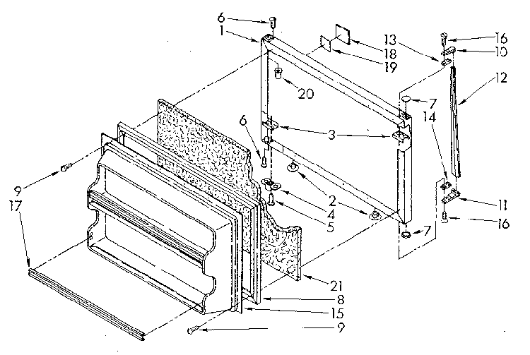 Freezer Door Diagram and Parts List for ET18JKYSM03  Whirlpool Refrigerator
