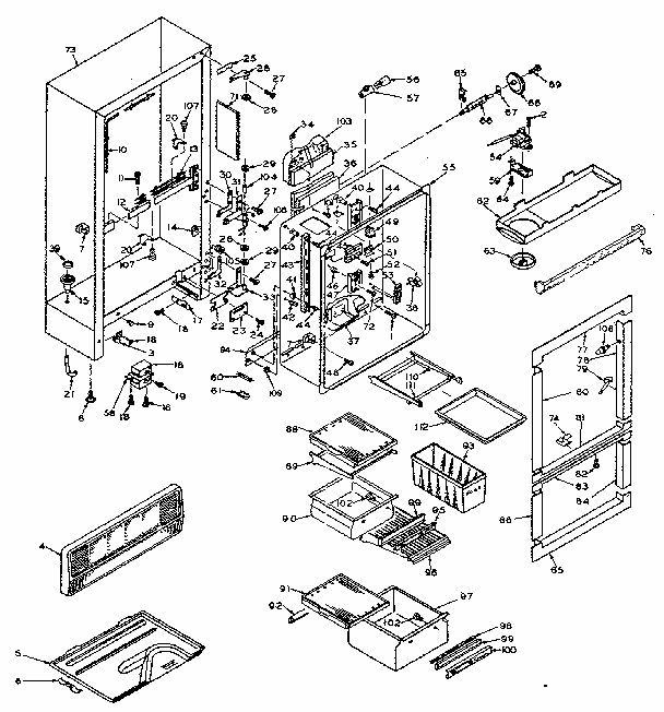Cabinet Parts Diagram and Parts List for 106W16GL3  Kenmore Refrigerator