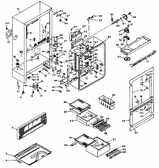 Cabinet Parts Diagram and Parts List for 106W14G2  Kenmore Refrigerator
