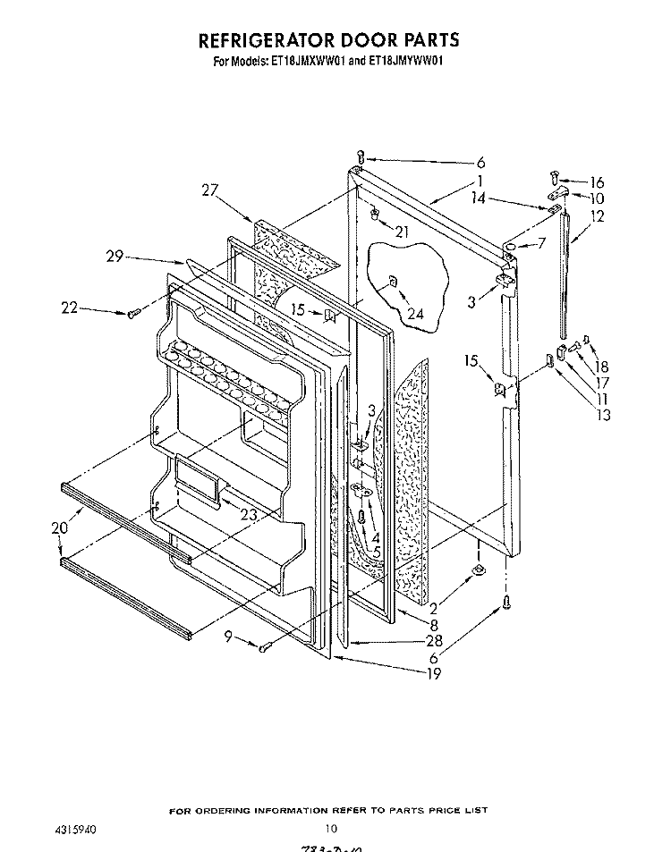 REFRIGERATOR DOOR Diagram and Parts List for ET18JMYWG01  Whirlpool Refrigerator