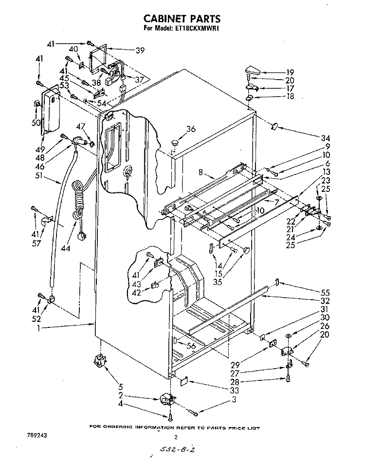 CABINET Diagram and Parts List for ET18CKXMWR1  Whirlpool Refrigerator