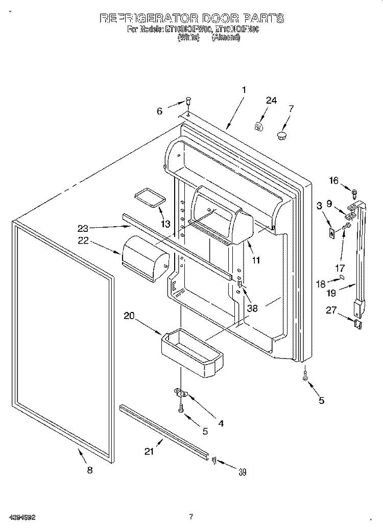 REFRIGERATOR DOOR Diagram and Parts List for ET19DKXFW00  Whirlpool Refrigerator