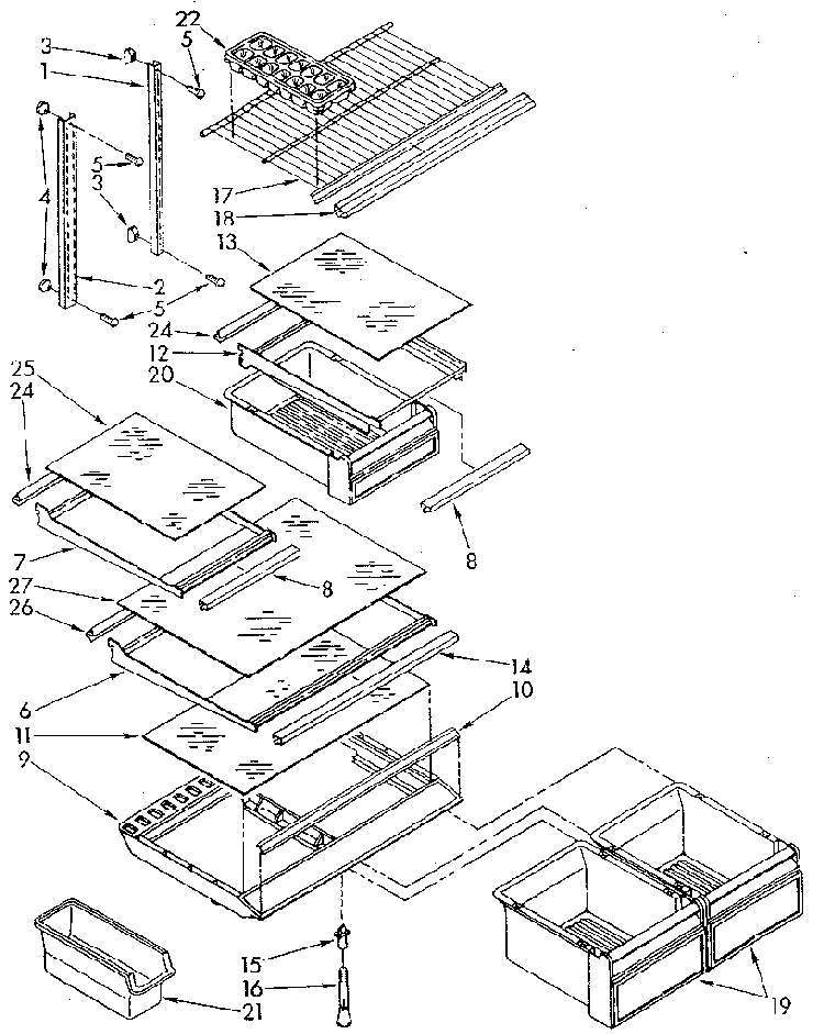 Shelf Diagram and Parts List for ET18GKXSN05  Whirlpool Refrigerator