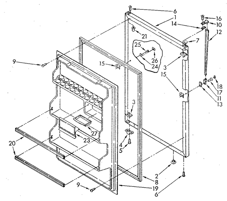 Refrigerator Door Diagram and Parts List for ET18JKYSM02  Whirlpool Refrigerator