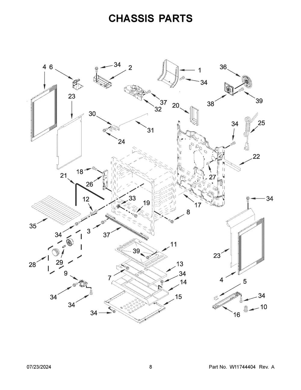 05 - Chassis Parts Diagram and Parts List for  Whirlpool Range