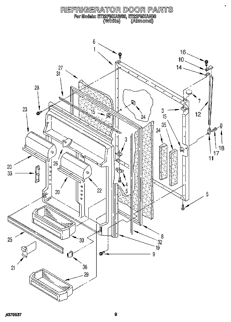 REFRIGERATOR DOOR Diagram and Parts List for ET22PMXAW00  Whirlpool Refrigerator