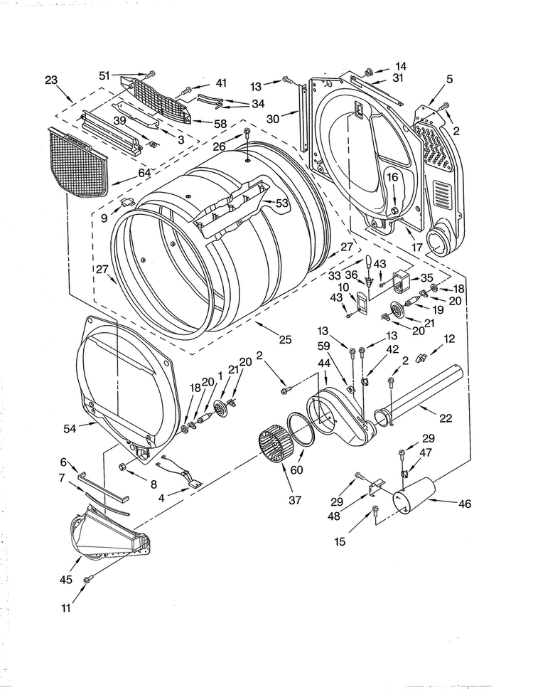 Bulkhead Diagram and Parts List for 11094836202  Kenmore Dryer