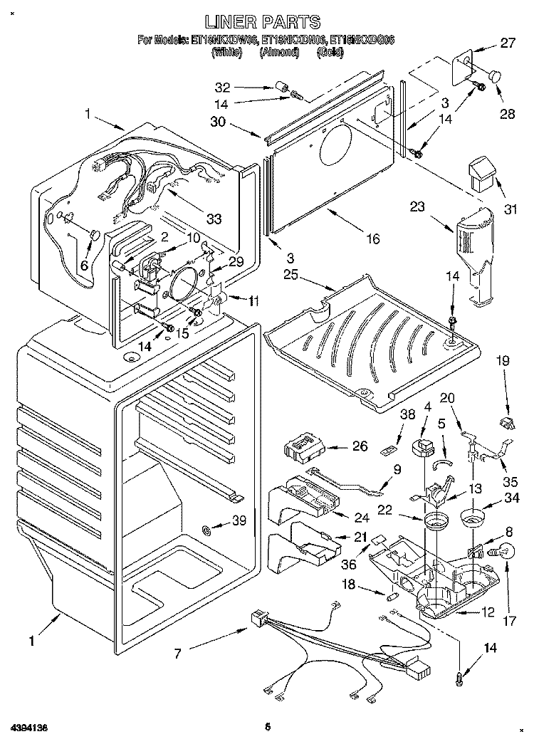 LINER Diagram and Parts List for ET18NKXDG06  Whirlpool Refrigerator