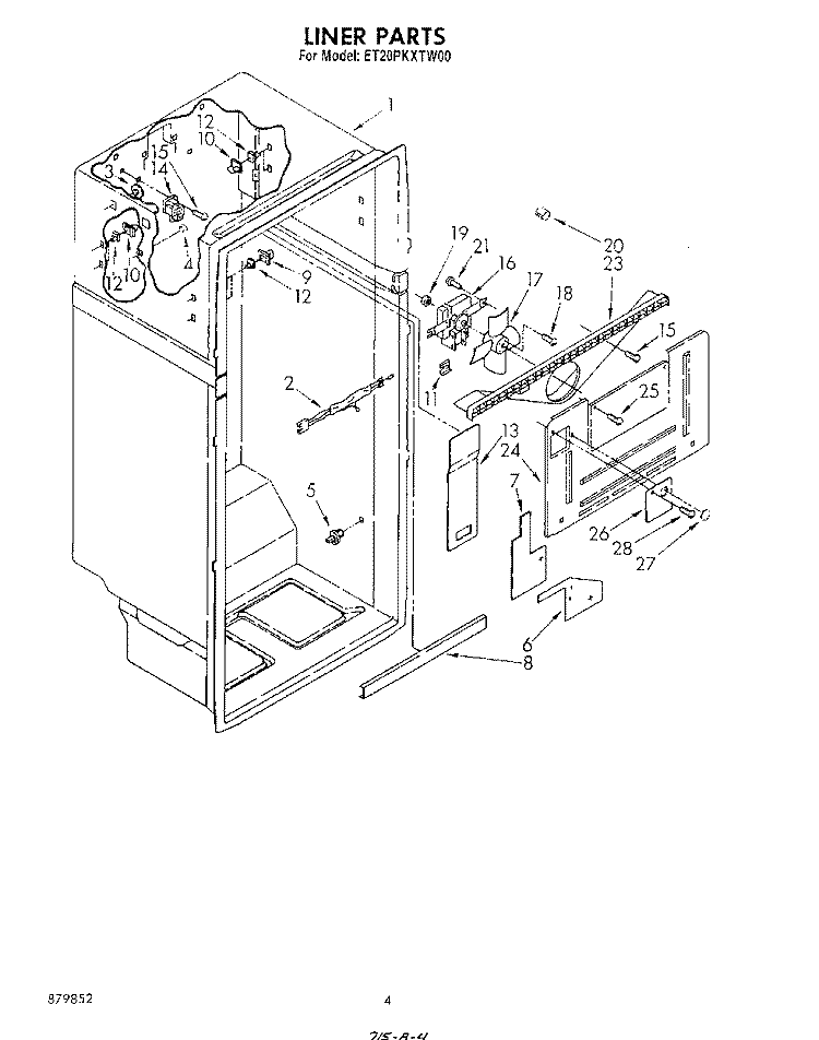 LINER Diagram and Parts List for ET20PKXTG00  Whirlpool Refrigerator