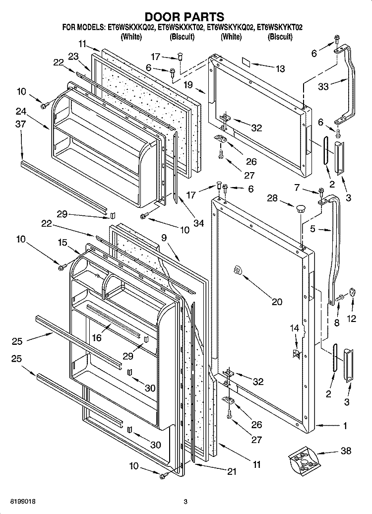 DOOR PARTS Diagram and Parts List for ET6WSKYKT02  Whirlpool Refrigerator
